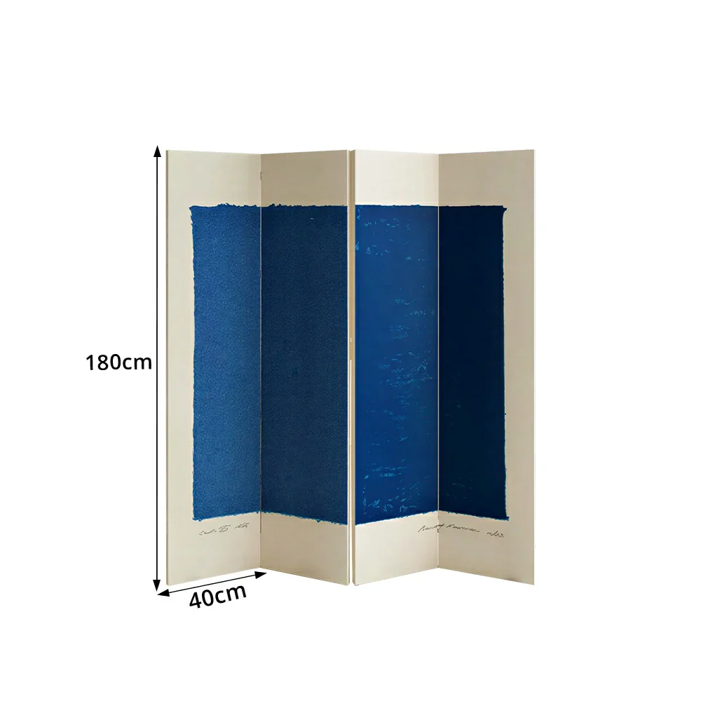LIVARA 4 Panel Canvas Folding Screen Abstract Blue Artwork Solid Wood Frame Room Divider Privacy Partition for Living Room Bedroom - Blue - Image 7