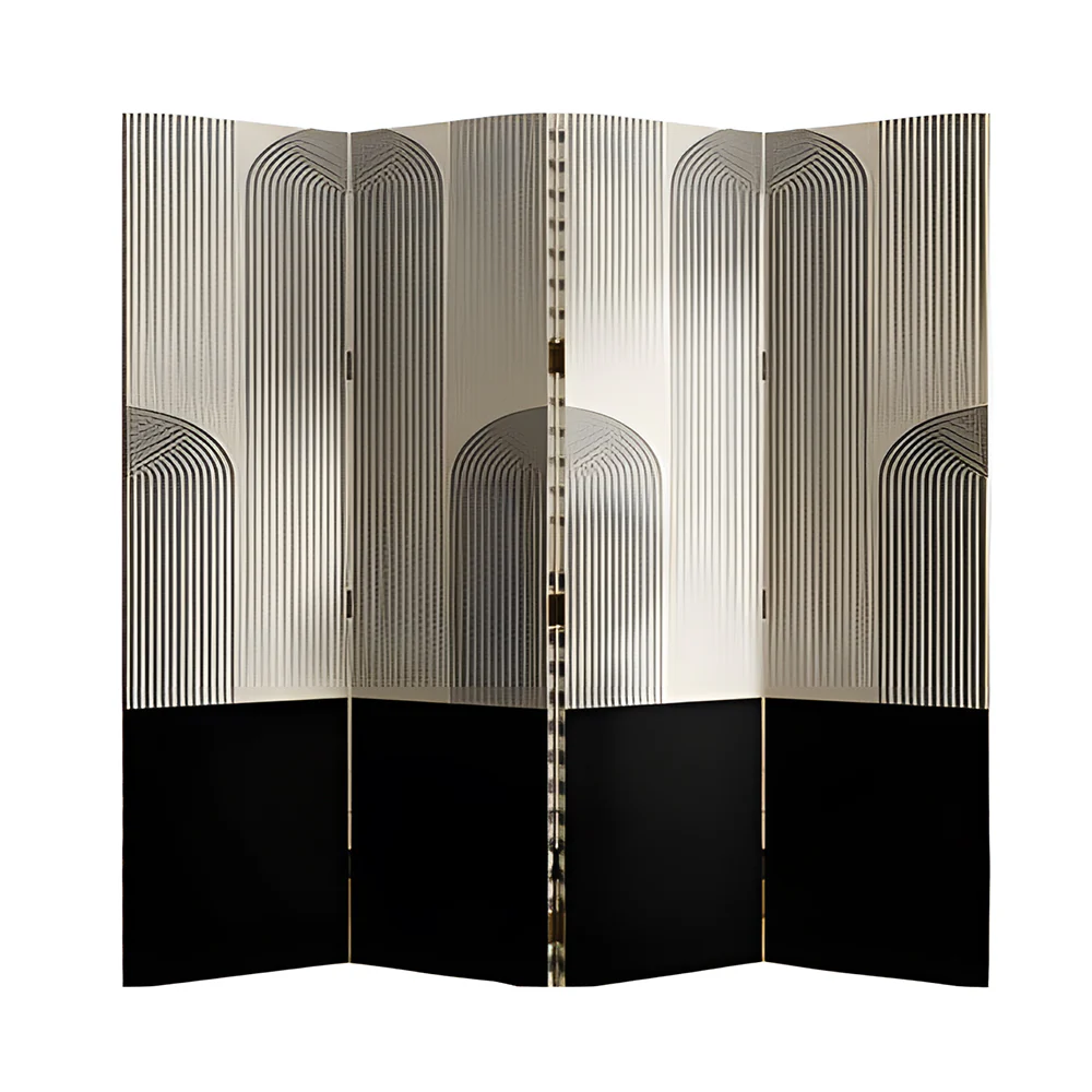LIVARA 4 Panel Canvas Folding Screen Abstract Geometric Design Privacy Room Divider Modern Art Partition for Living Room Bedroom - Black & White