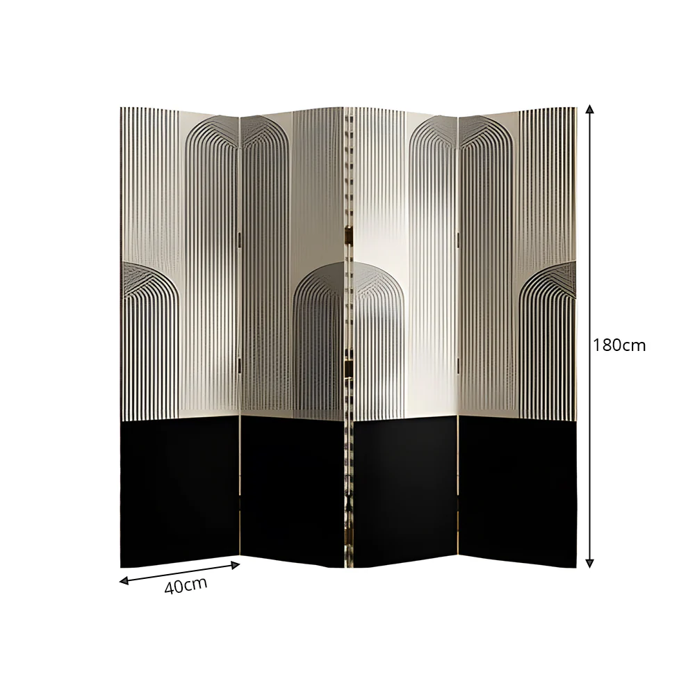 LIVARA 4 Panel Canvas Folding Screen Abstract Geometric Design Privacy Room Divider Modern Art Partition for Living Room Bedroom - Black & White - Image 7