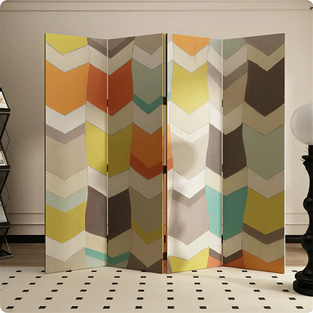 LIVARA 4 Panel Folding Room Divider Geometric Chevron Privacy Screen for Bedroom Living Room - Multicolour - Image 2