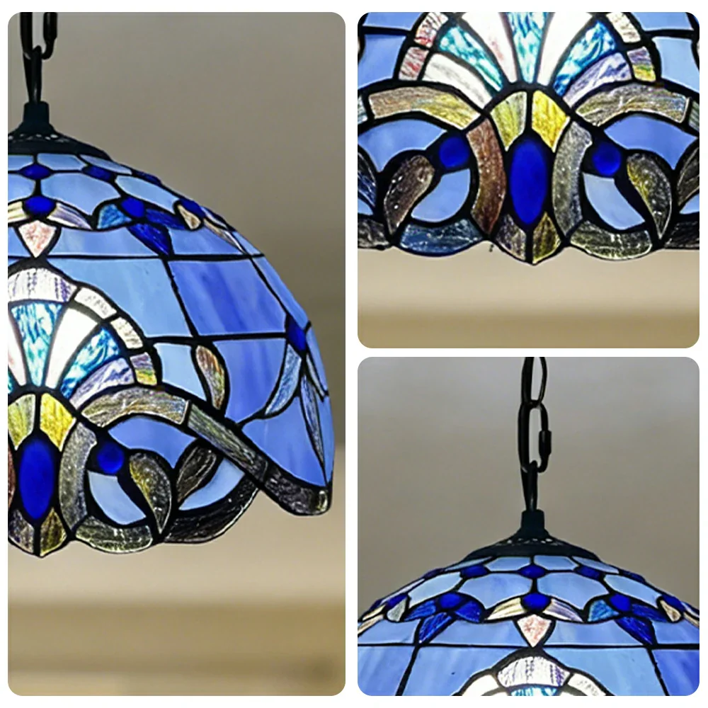 LIVARA Tiffany Stained Glass Chandelier Vintage Pendant Light 30x80cm for Dining Room Living Room Bedroom - Blue - Image 3