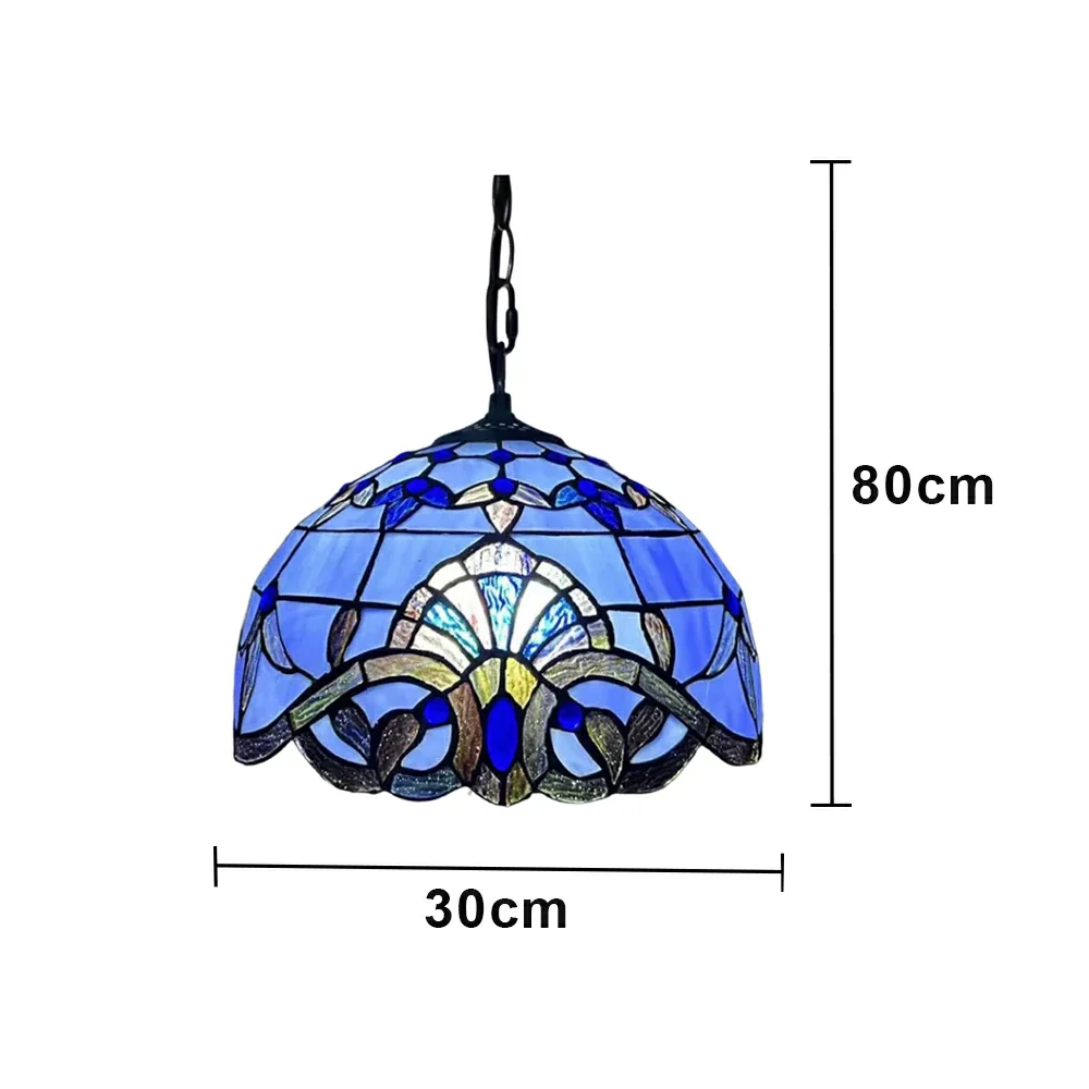 LIVARA Tiffany Stained Glass Chandelier Vintage Pendant Light 30x80cm for Dining Room Living Room Bedroom - Blue - Image 6