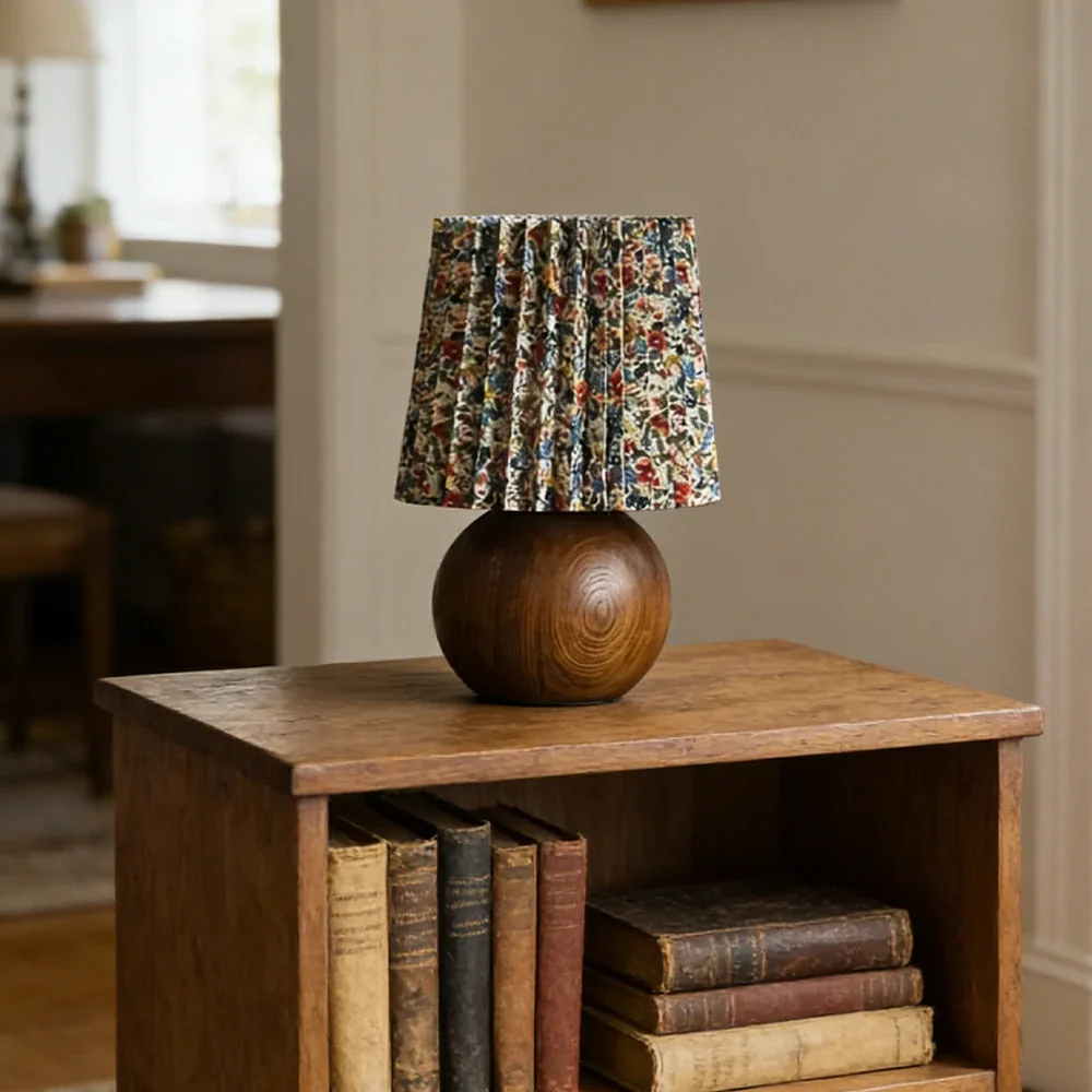 LIVARA Vintage Table Lamp 40W Edison Bulb Ash Wood Base Pleated Floral Shade Button Switch Design for Bedroom Living Room - Image 4