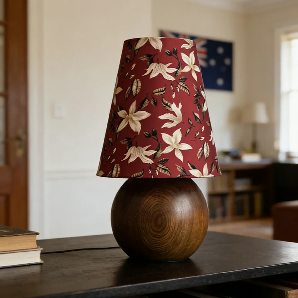 LIVARA Vintage Table Lamp 40W Edison Bulb Ash Wood Base Magnolia Floral Shade Button Switch Design for Bedroom Living Room - Red - Image 4