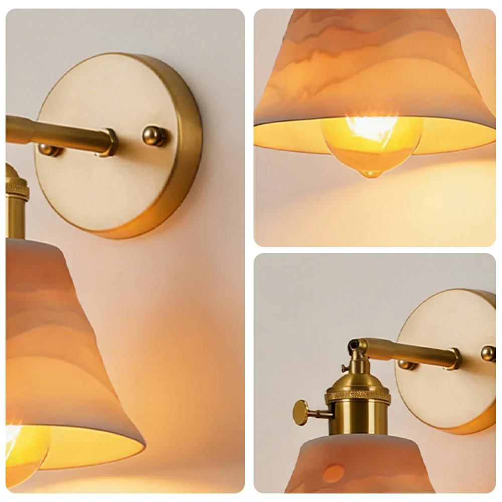 LIVARA Vintage Wall Light 40W Edison Bulb Layered Mountain Design Straight Rod Brass Structure for Bedroom Hallway Living Room - Image 3