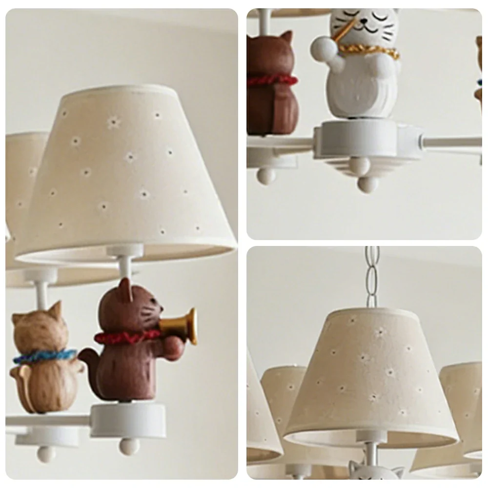 LIVARA Vintage Chandelier LED Bulb Included Fabric Shade Elegant Style for Bedroom Dining Living Room - White - Image 3