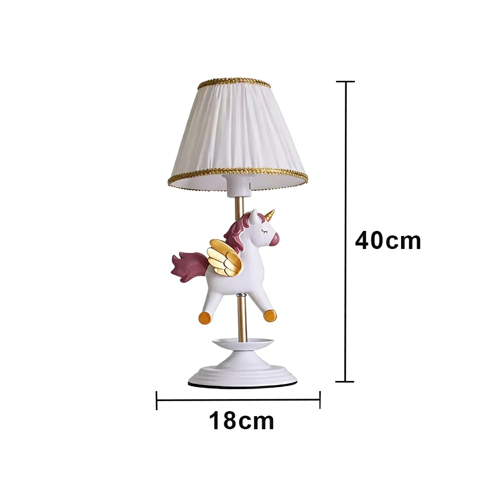 LIVARA Vintage Table Lamp Unicorn Design LED Bulb Included Fabric Shade Elegant Style for Bedroom Living Room - White - Image 6
