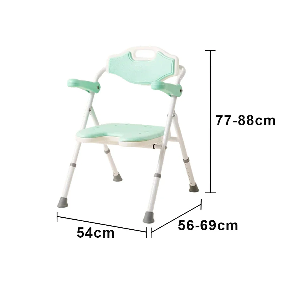 LIVARA Shower Chair Adjustable Height EVA Seat Foldable Armrests Anti-Slip Aluminum Frame for Elderly Bathroom Safety - Green - Image 6