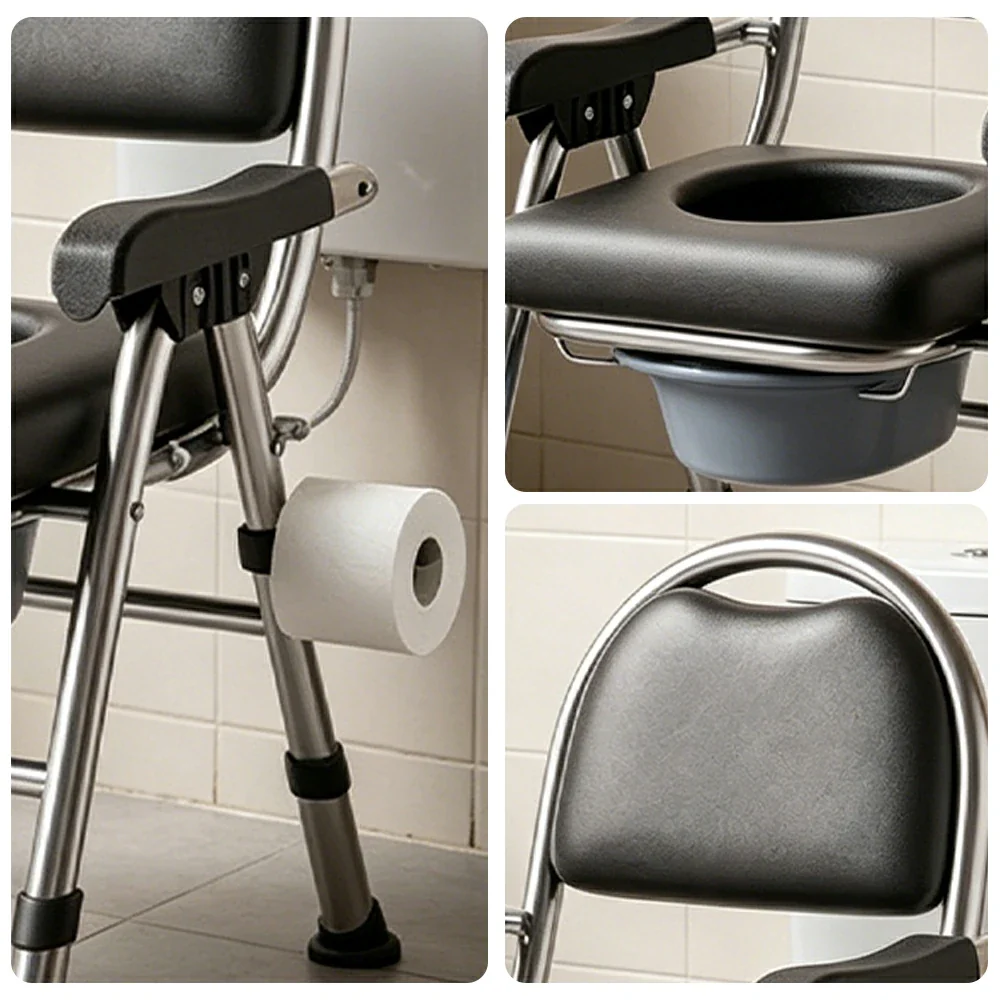 LIVARA Large Foldable Shower Chair Reinforced Steel Frame Adjustable Height Soft Cushion Backrest Anti-Tip for Elderly Pregnant Bathroom Use - Image 3