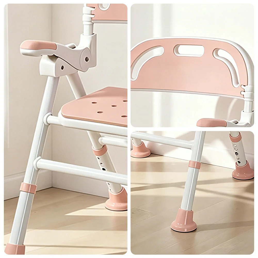 LIVARA Wide Foldable Shower Chair Extra-wide Seat EVA Cushion Triangular Support Anti-slip Feet for Elderly Pregnant Bathroom Home Use - Pink - Image 3