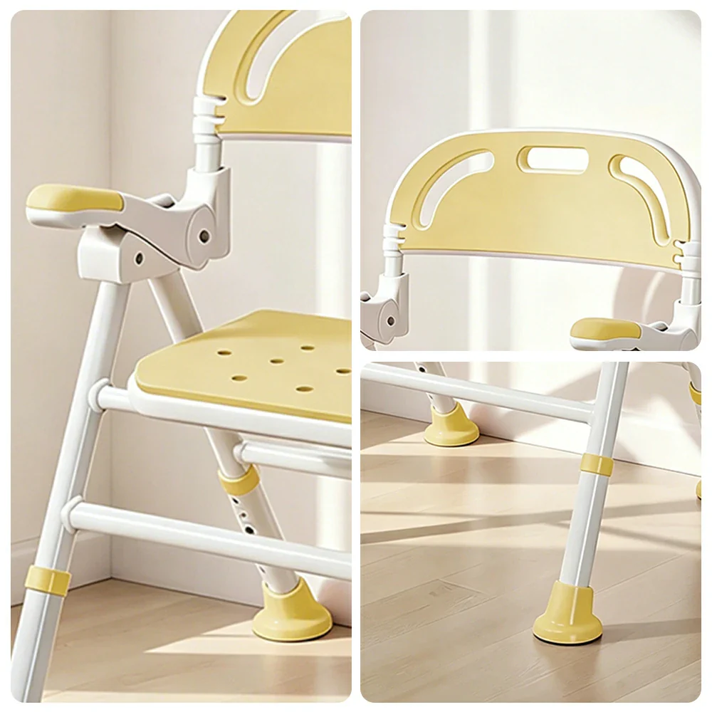 LIVARA Wide Foldable Shower Chair Extra-wide Seat EVA Cushion Triangular Support Anti-slip Feet for Elderly Pregnant Bathroom Home Use - Yellow - Image 3