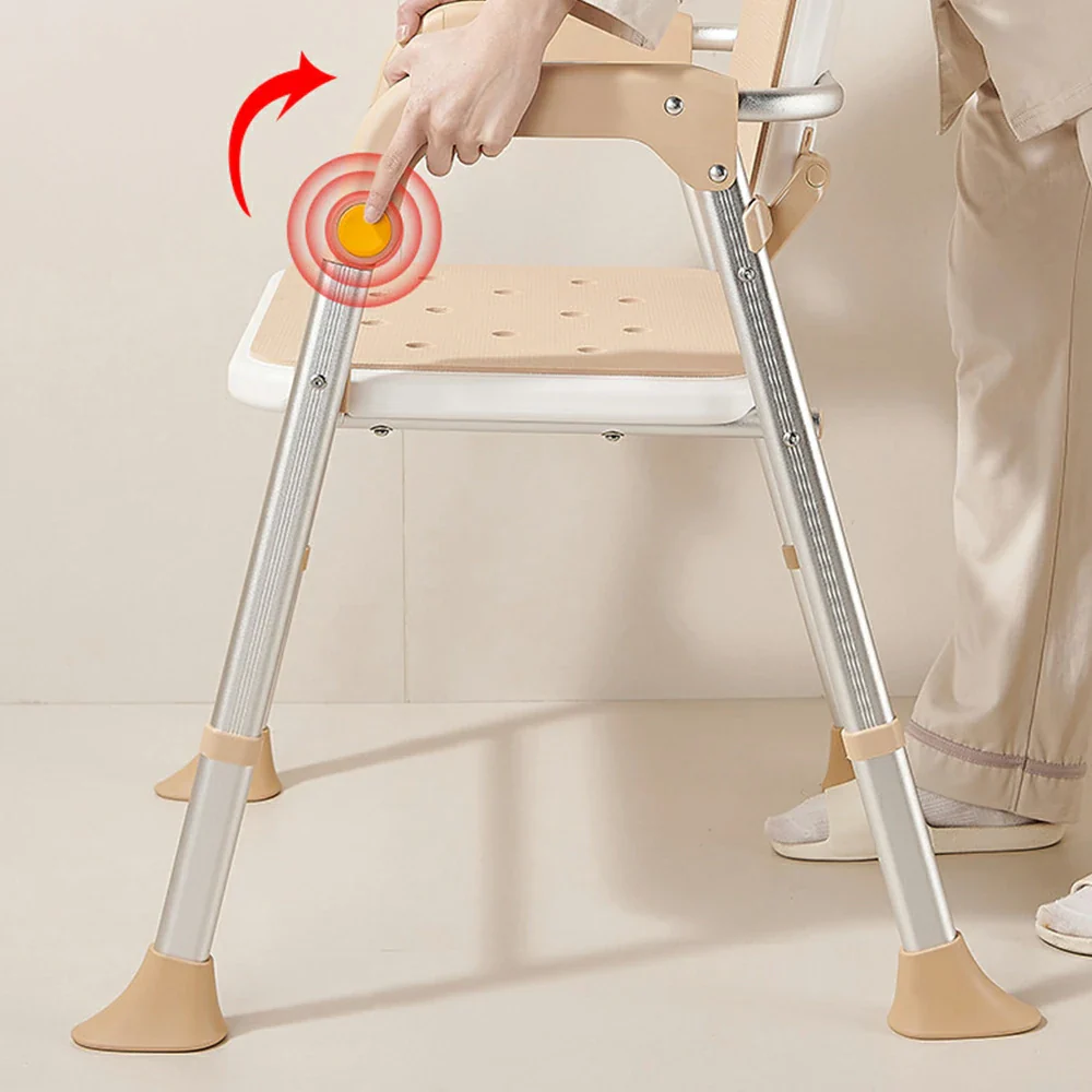 LIVARA Foldable Shower Chair Large Backrest EVA Cushion Triangular Support Anti-slip Feet for Elderly Pregnant Bathroom Home Use - Brown - Image 4