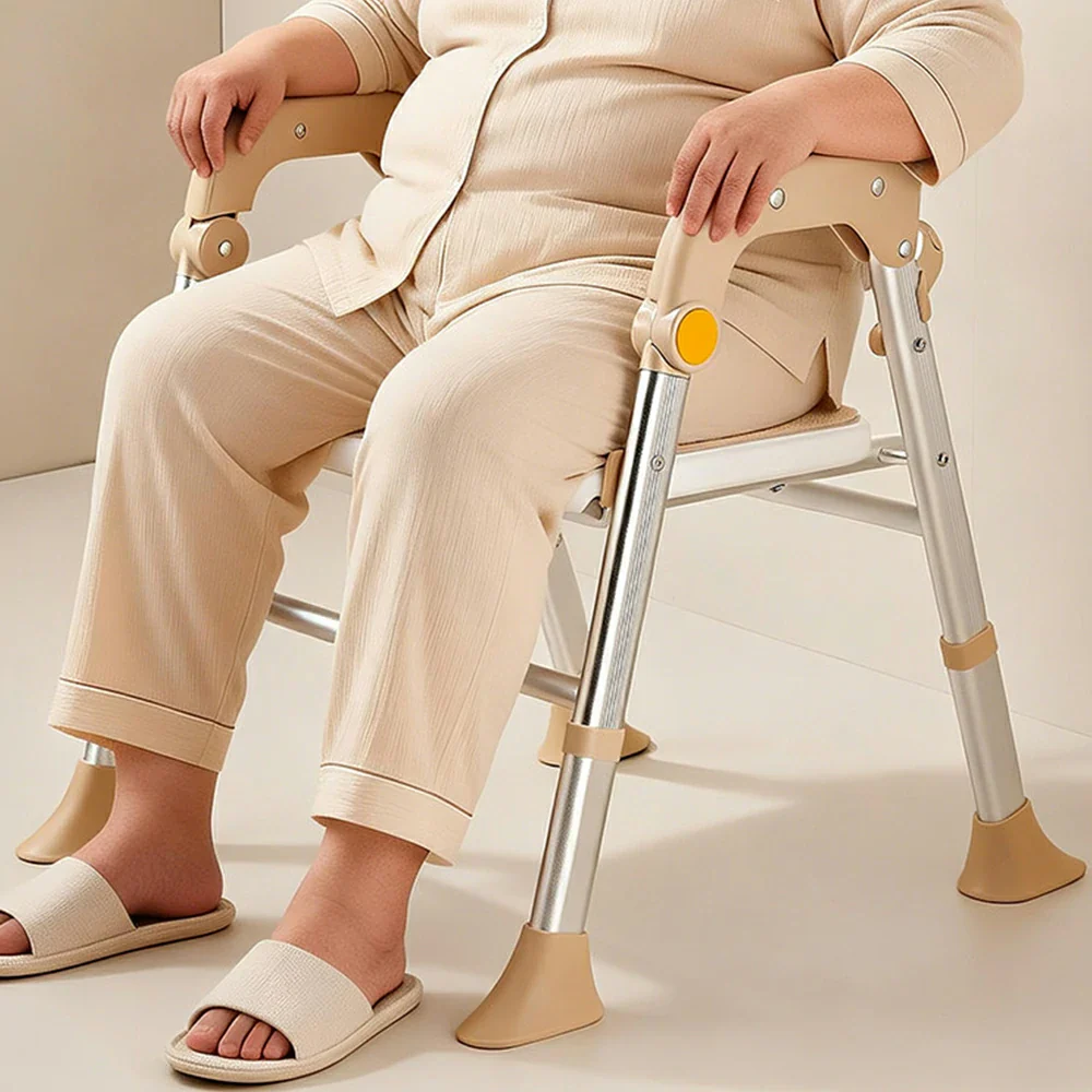 LIVARA Foldable Shower Chair Large Backrest EVA Cushion Triangular Support Anti-slip Feet for Elderly Pregnant Bathroom Home Use - Brown - Image 5
