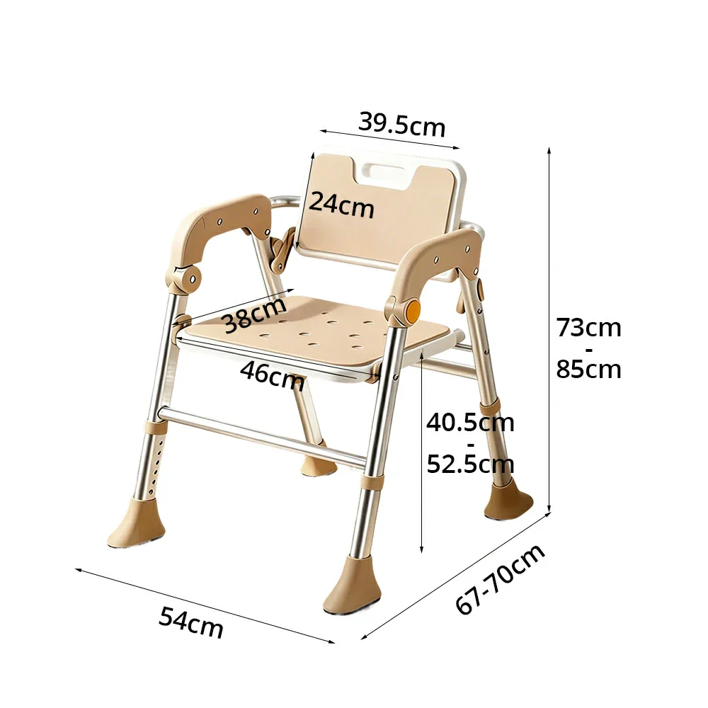 LIVARA Foldable Shower Chair Large Backrest EVA Cushion Triangular Support Anti-slip Feet for Elderly Pregnant Bathroom Home Use - Brown - Image 7