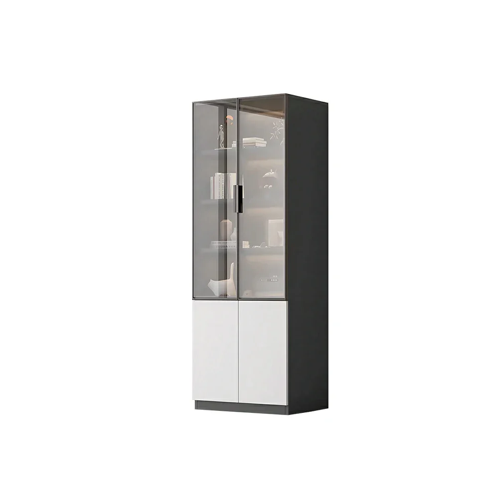 LIVARA Storage Cabinet - Honeycomb Aluminum Frame Glass Door Display Cabinet 60/80cm Living Room Storage - White & Grey