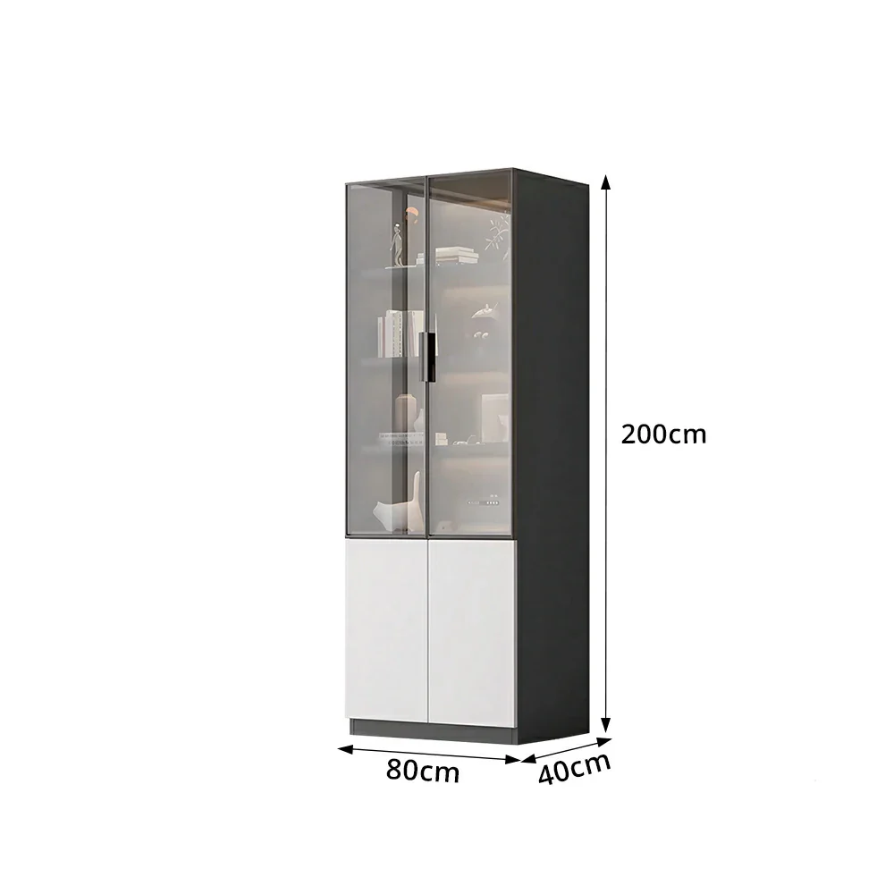 LIVARA Storage Cabinet - Honeycomb Aluminum Frame Glass Door Display Cabinet 60/80cm Living Room Storage - White & Grey - Image 9