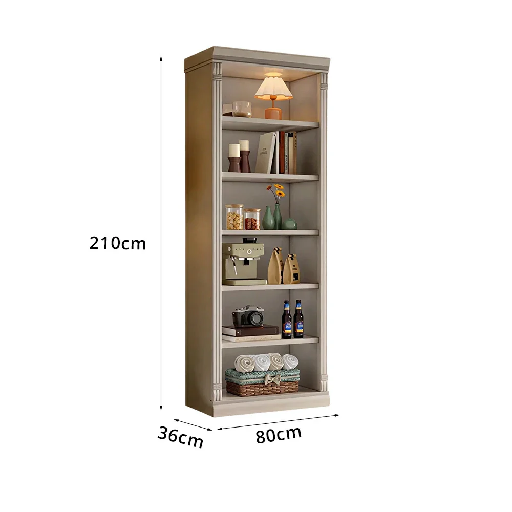 LIVARA Bookshelf Cabinet - Solid Wood Open Storage Bookcase 210cm Study Living Room Display 80cm - White - Image 6