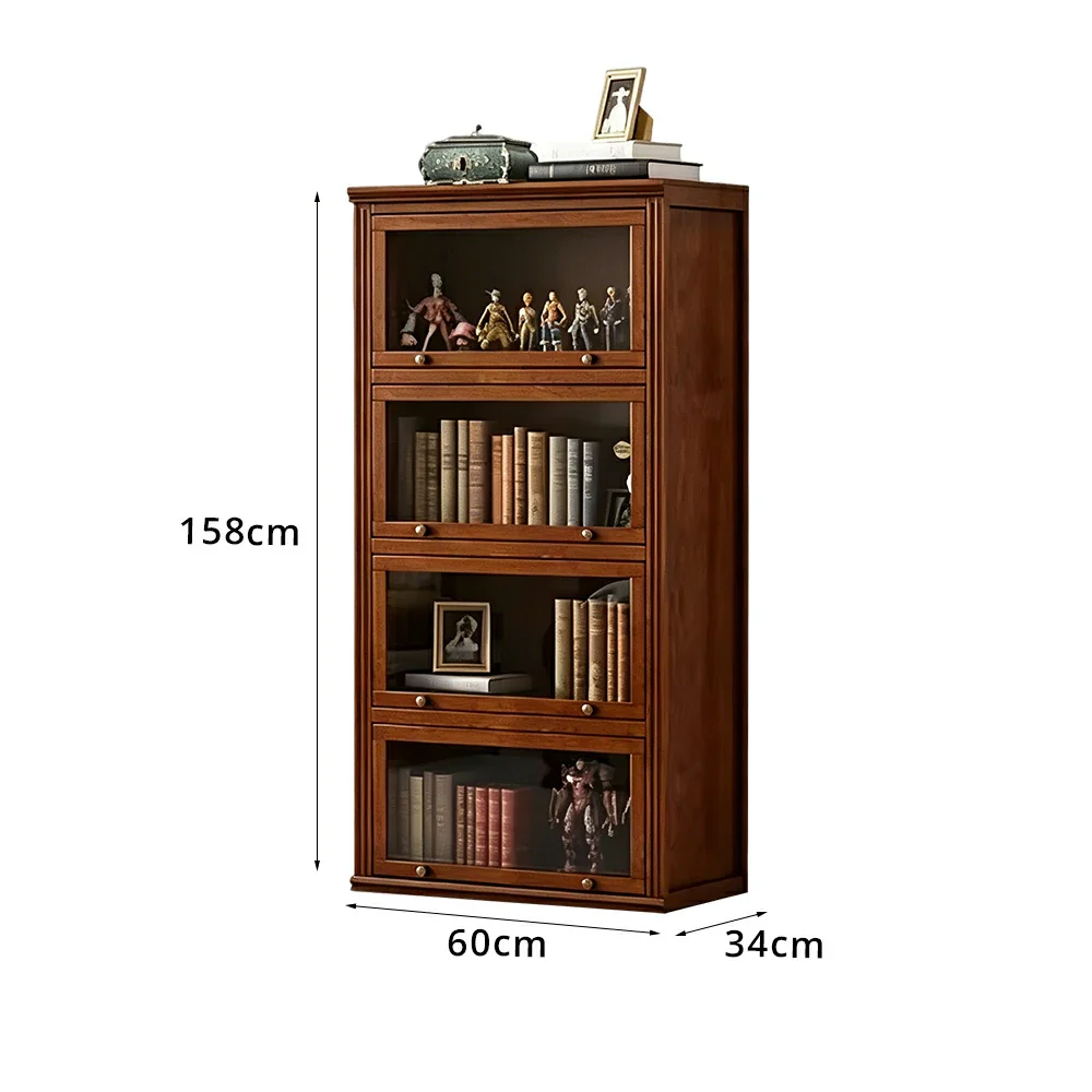 LIVARA 4-Tier Solid Ash Wood Bookcase Flip-Up Glass Door Storage Cabinet 60/80cm for Living Room Study - Image 6
