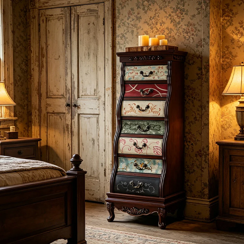 LIVARA Vintage Seven Drawer Chest Hand-Painted Storage Cabinet for Bedroom Living Room - Black - Image 4