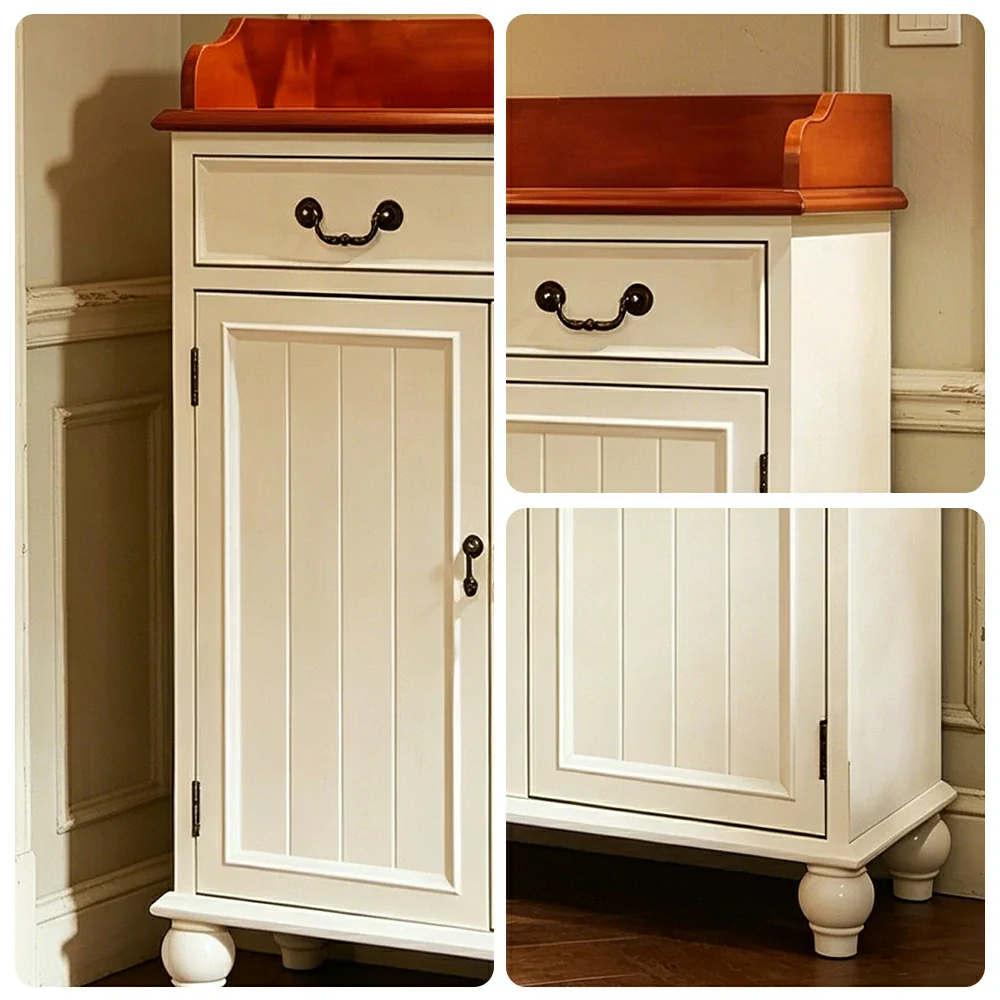 LIVARA Vintage Solid Wood Sideboard Cabinet Hand-Painted Storage Organizer for Entryway Dining Room - White - Image 3