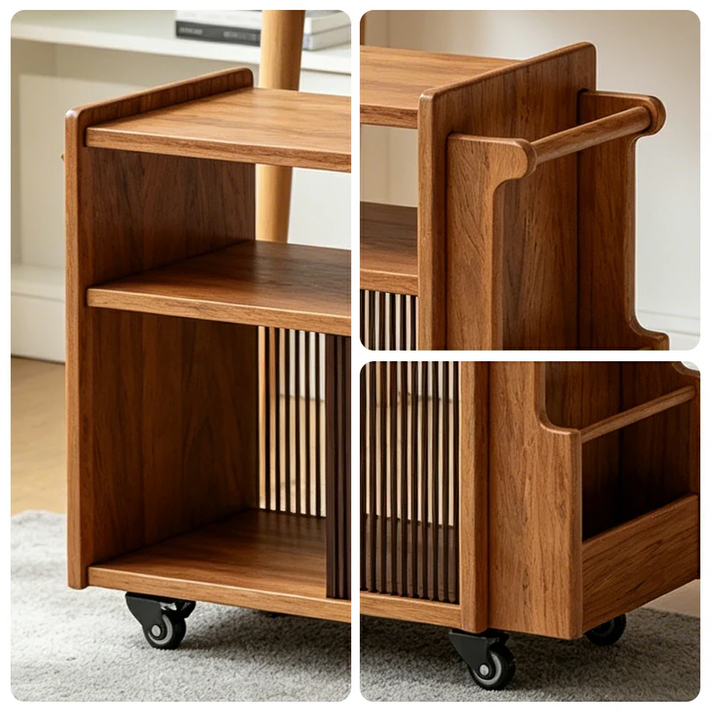 LIVARA Mobile Side Cabinet Sliding Glass Door Solid Wood Storage for Living Room Bedroom & Study - Cherry - Image 3