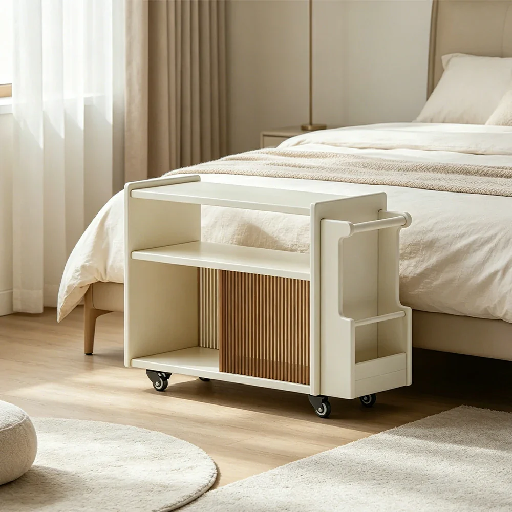 LIVARA Mobile Side Cabinet Sliding Glass Door Solid Wood Storage for Living Room Bedroom & Study - White - Image 2