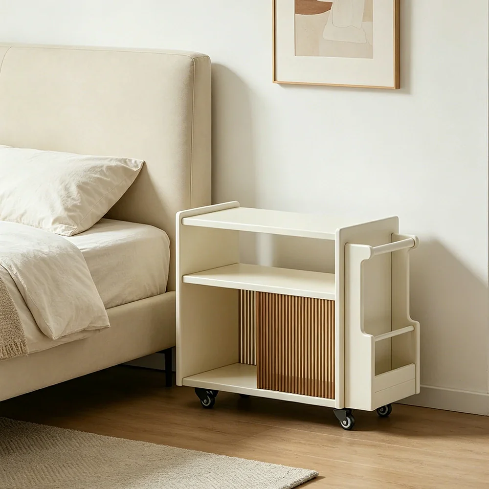 LIVARA Mobile Side Cabinet Sliding Glass Door Solid Wood Storage for Living Room Bedroom & Study - White - Image 5