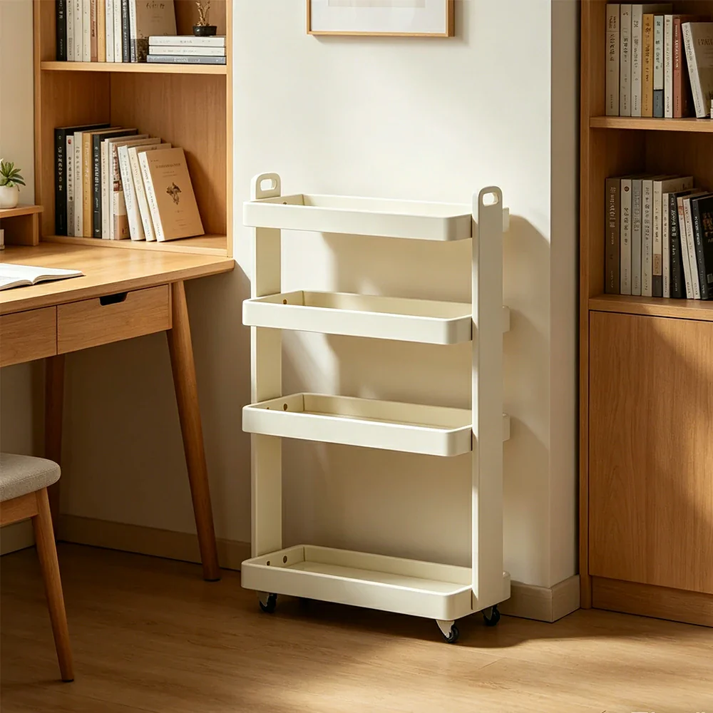 LIVARA Mobile Storage Rack Space Saving Solid Wood Shelf for Living Room Corners Kitchen & Study Areas - White - Image 5