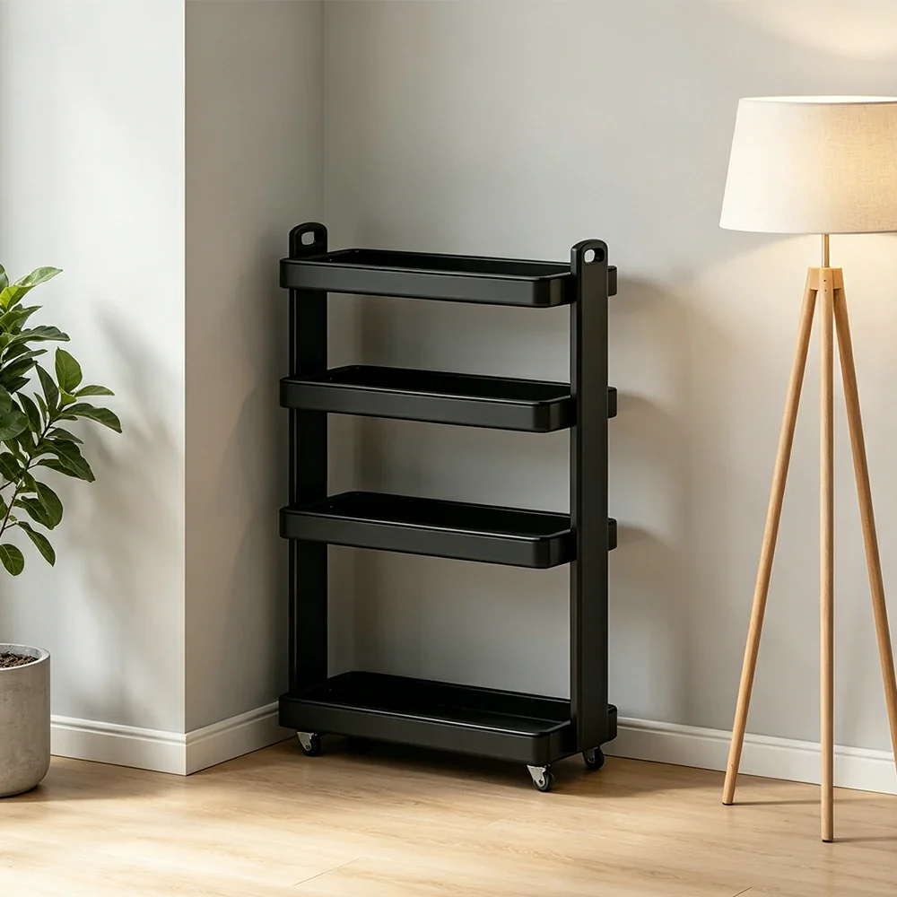 LIVARA Mobile Storage Rack Space Saving Solid Wood Shelf for Living Room Corners Kitchen & Study Areas - Black - Image 6