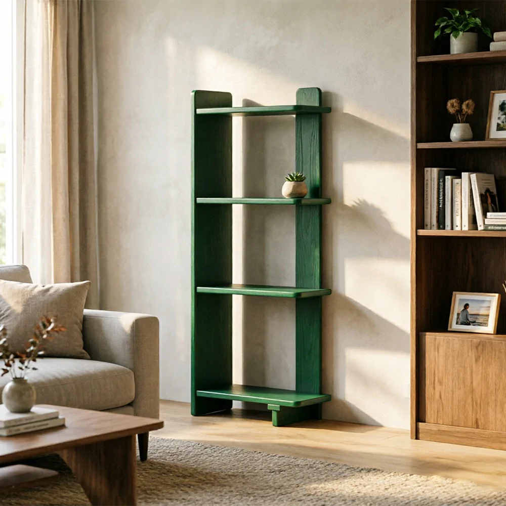 LIVARA Vertical Storage Shelf Solid Wood Multi Layer Display Rack for Living Room Study & Corner Spaces - Green - Image 6