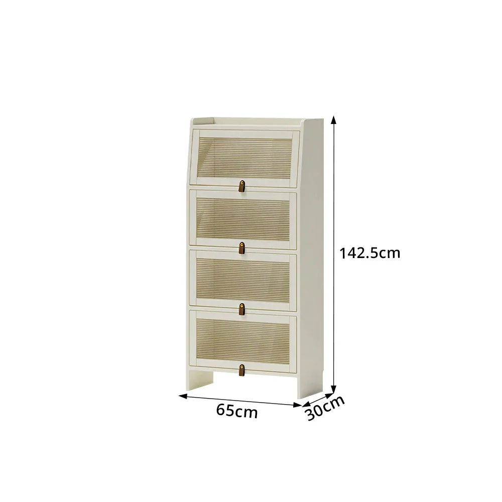 LIVARA Glass Bookshelf Solid Wood Storage Cabinet with Fluted Glass Doors for Living Room Bedroom & Study - White - Image 7