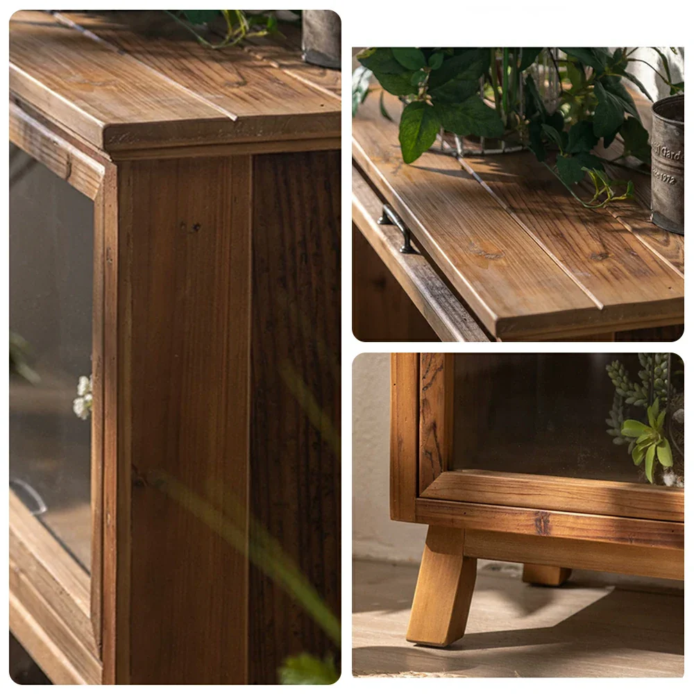 LIVARA Vintage Distressed Solid Wood Sideboard - Dining Room Storage Cabinet - Vintage Wood - Image 6