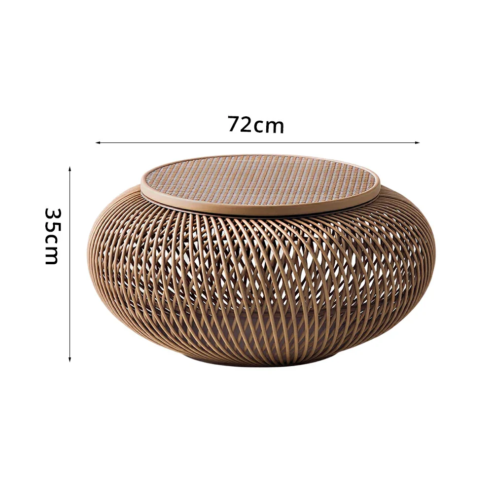 LIVARA Round Rattan Coffee Table - Removable Lid Hidden Storage 72cm Woven Design for Living Room Lounge - Natural - Image 7