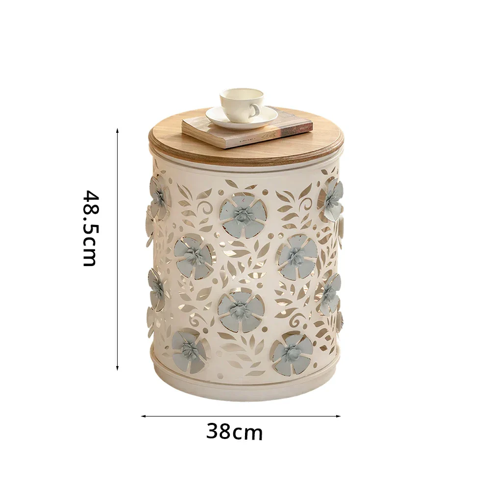 LIVARA Vintage Iron Side Table - Carved Floral Hidden Storage 38cm for Living Room Bedroom - White - Image 7