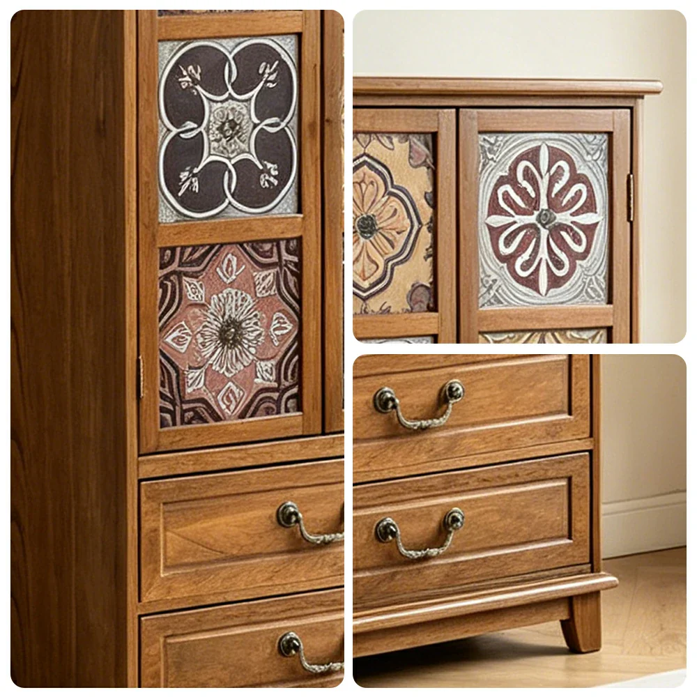 LIVARA American Vintage Painted Cabinet - Multi-Layer Storage Cupboard with Metal Handles - 111cm Entryway Cabinet - Brown - Image 3