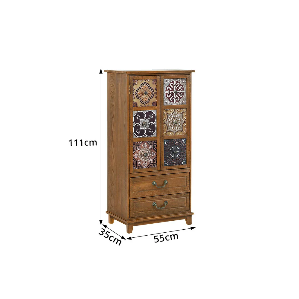 LIVARA American Vintage Painted Cabinet - Multi-Layer Storage Cupboard with Metal Handles - 111cm Entryway Cabinet - Brown - Image 7