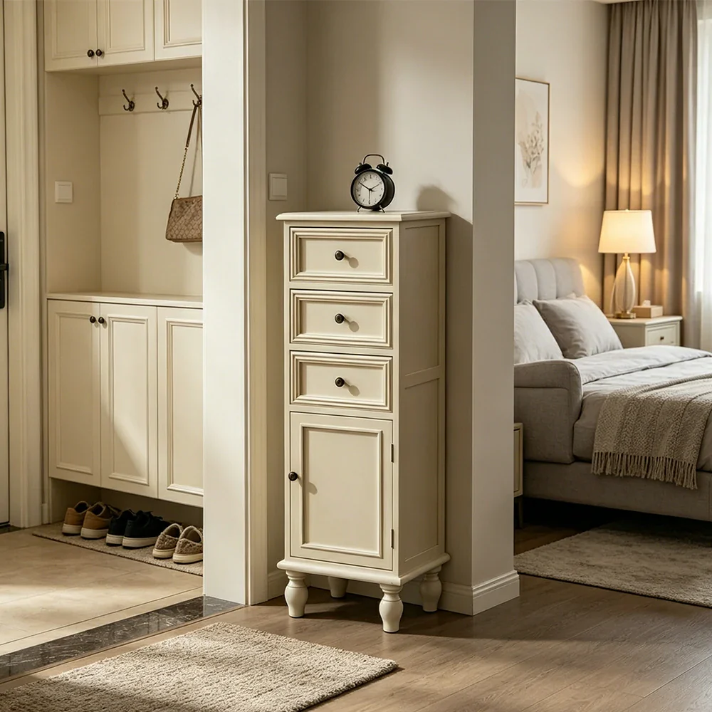 LIVARA Slim Storage Cabinet Solid Wood Space Saving 4 Layer Organizer for Entryway Living Room & Bedroom - White - Image 5