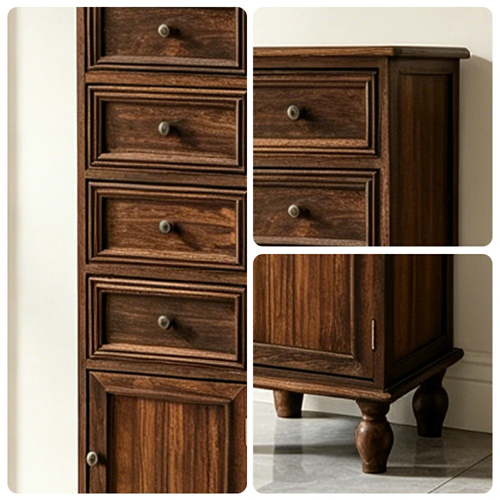 LIVARA Slim Storage Cabinet Solid Wood Space Saving 6 Layer Organizer for Entryway Living Room & Bedroom - Coffee - Image 3