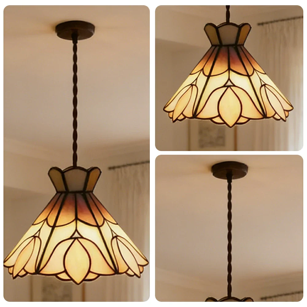 LIVARA Pink Tulip Pattern Pendant Light Minimalist Hanging Lamp Floral Shade E27 Ceiling Light for Bedroom Bedside Dining Area - Image 3