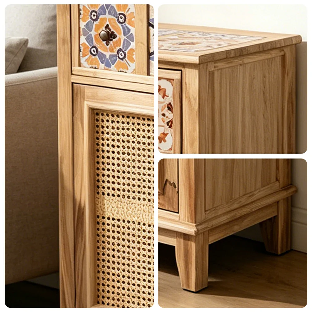 LIVARA Rattan Storage Cabinet Solid Wood Handwoven Design for Living Room Bedroom & Entryway - Wood - Image 3