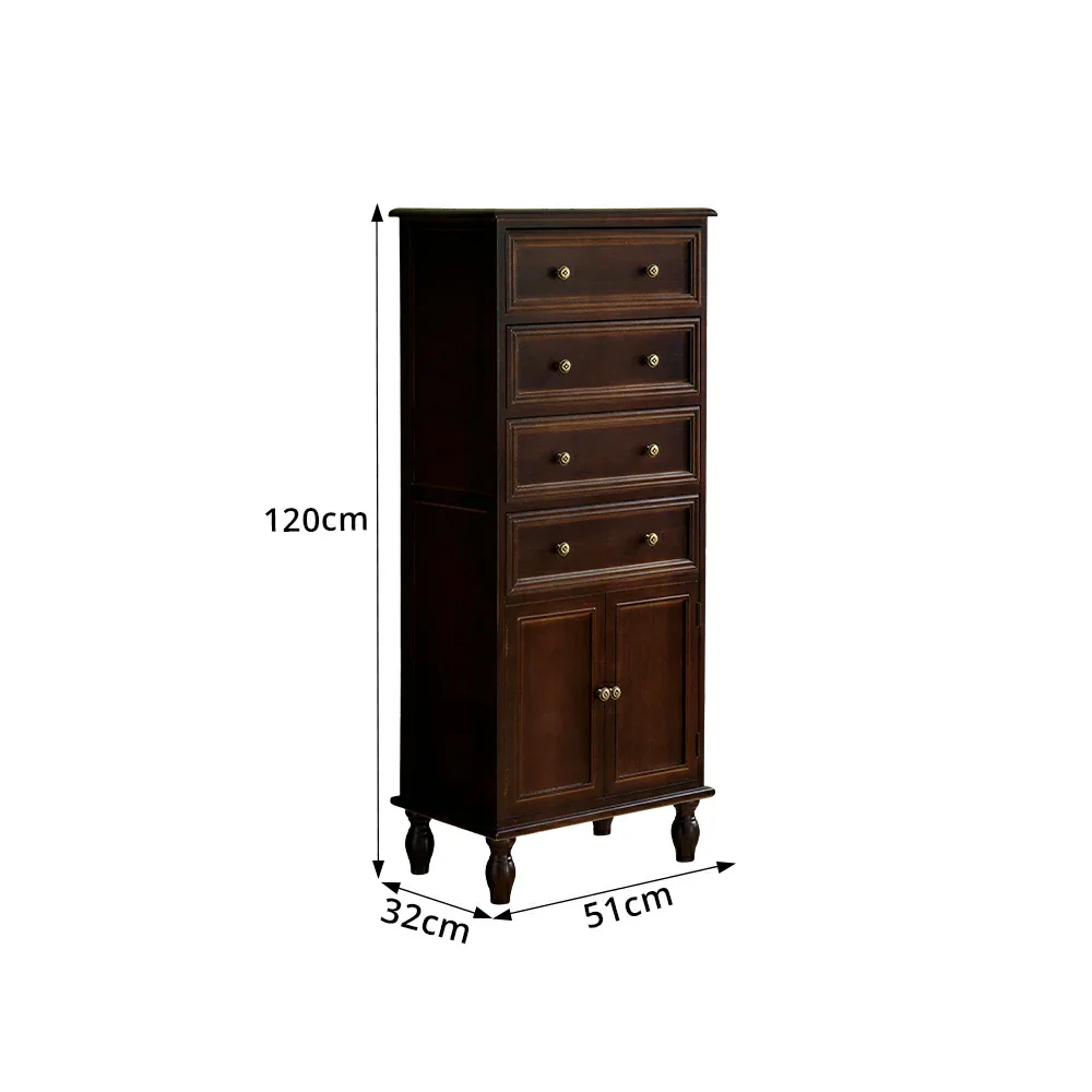 LIVARA Solid Wood Vintage Tall Cabinet Multi-Drawer Storage for Bedroom Living Room Hallway - Walnut - Image 8