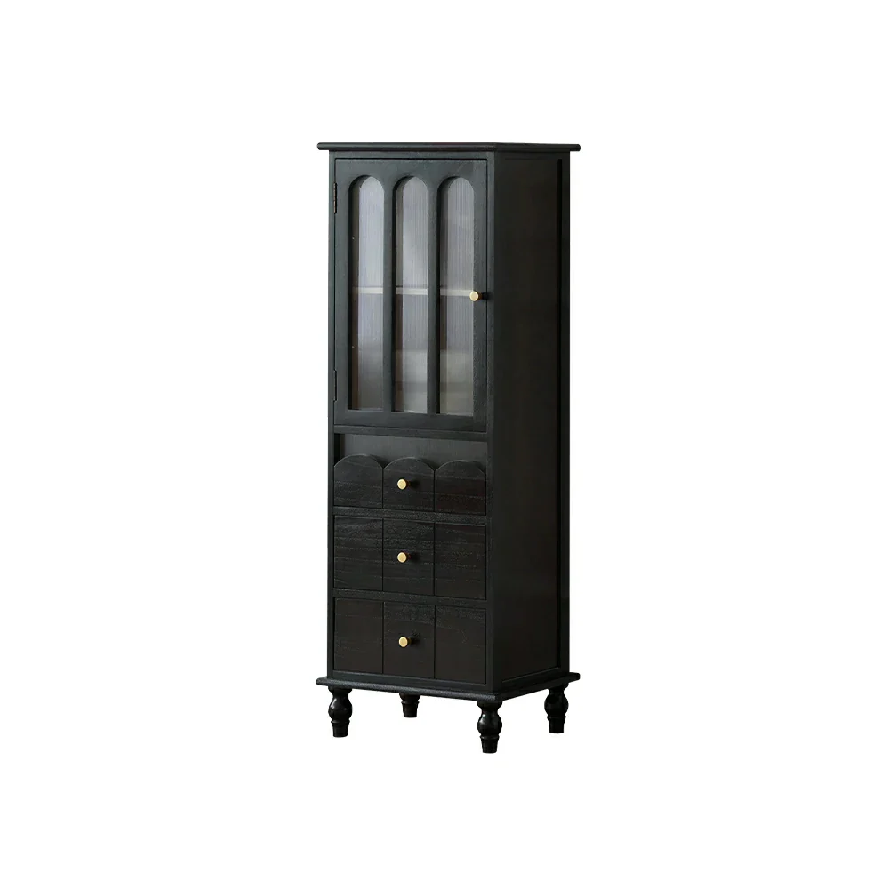 LIVARA Solid Wood Storage Side Cabinet with Fluted Glass Single Door for Living Room Dining Room Entryway - Black