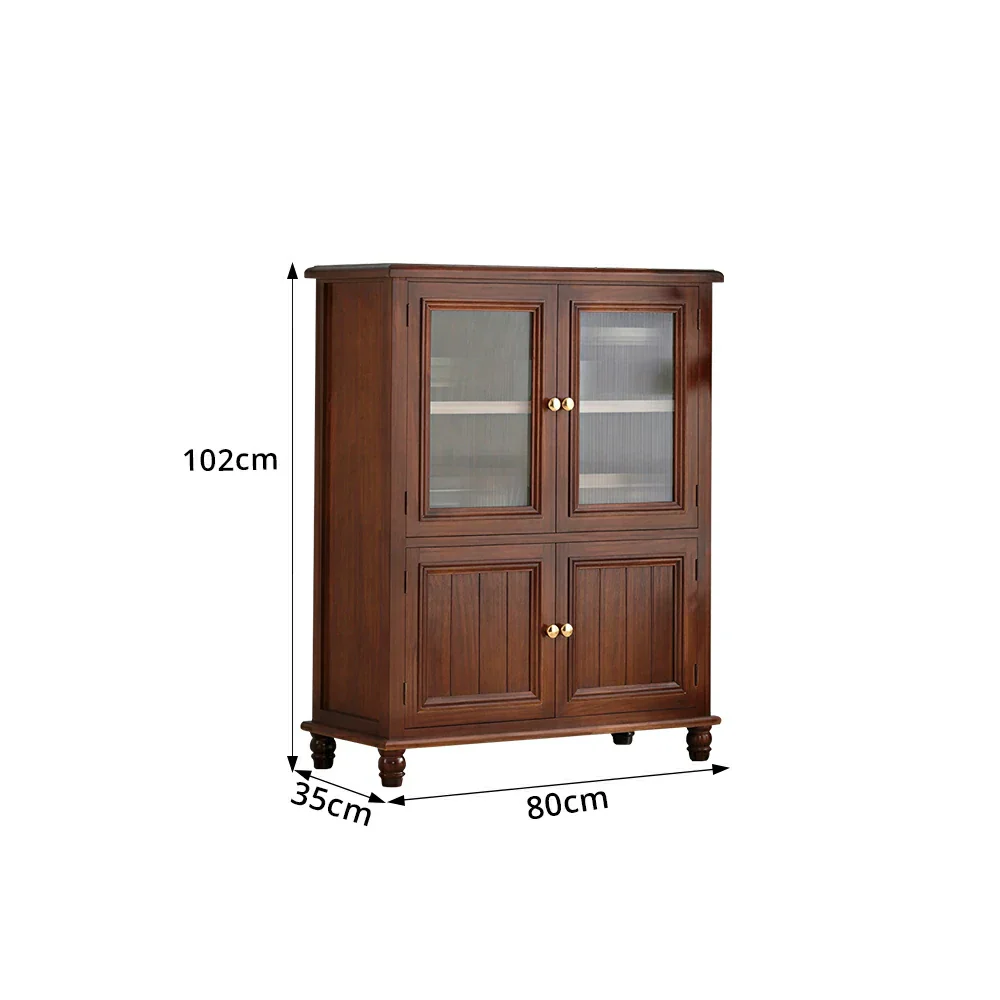 LIVARA Solid Wood Storage Side Cabinet with Fluted Glass Four Doors for Living Room Dining Room Entryway - Walnut - Image 7