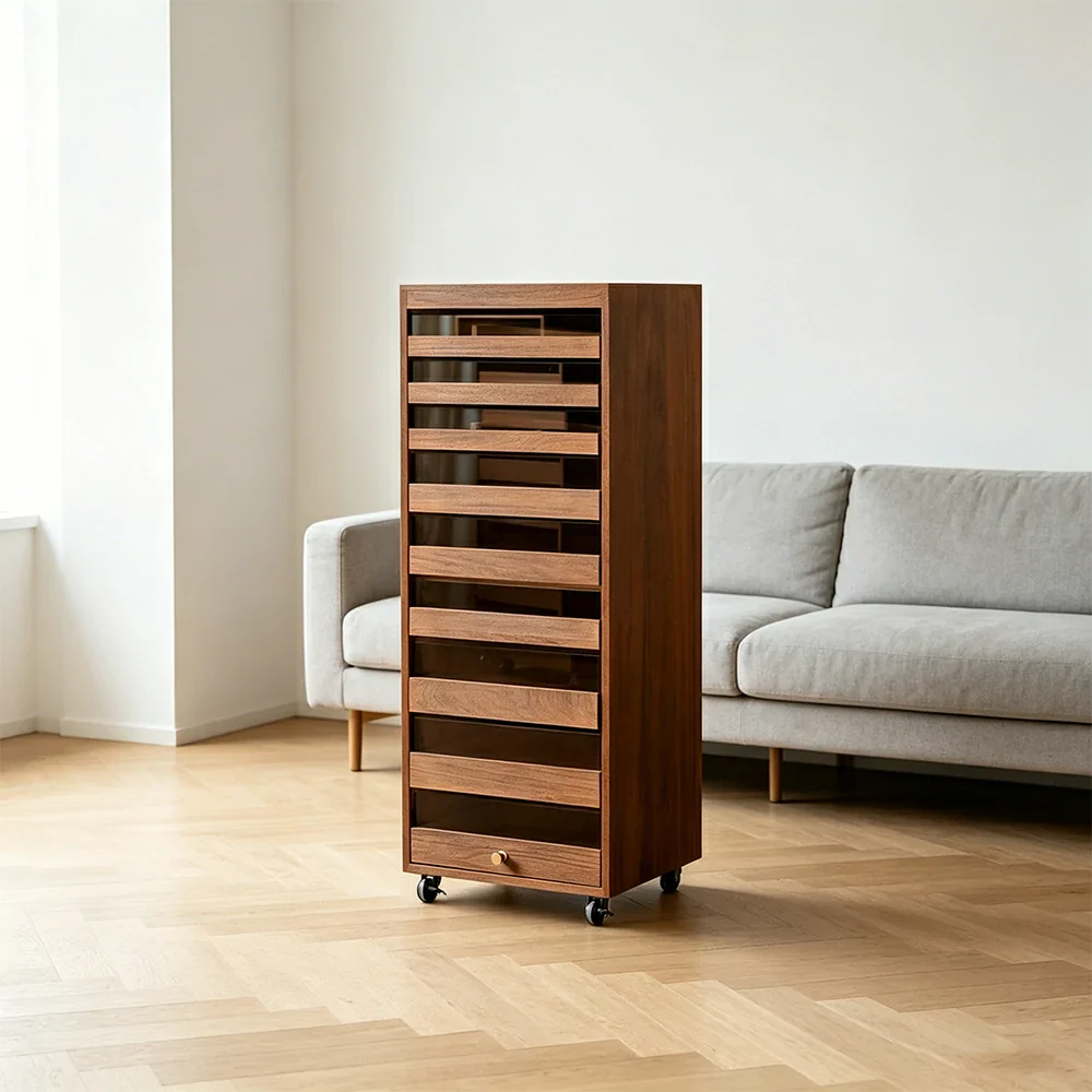 LIVARA Solid Wood Multi-Drawer Storage Cabinet with Wheels for Living Room Tea Room Dining Area - Image 5