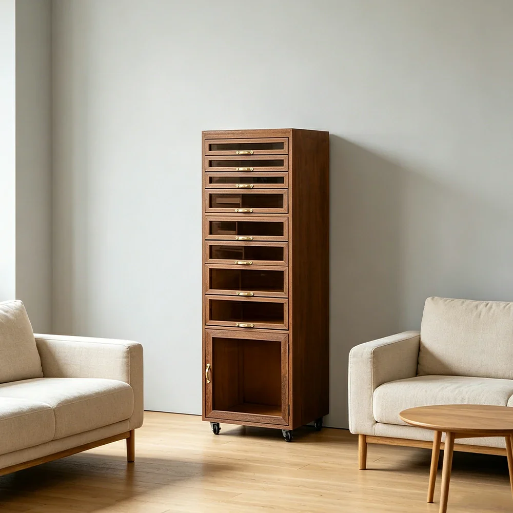 LIVARA Solid Wood Mobile Storage Cabinet with Multi-Drawer Moisture-Resistant Design for Living Room Tea Room Dining Area - Image 5