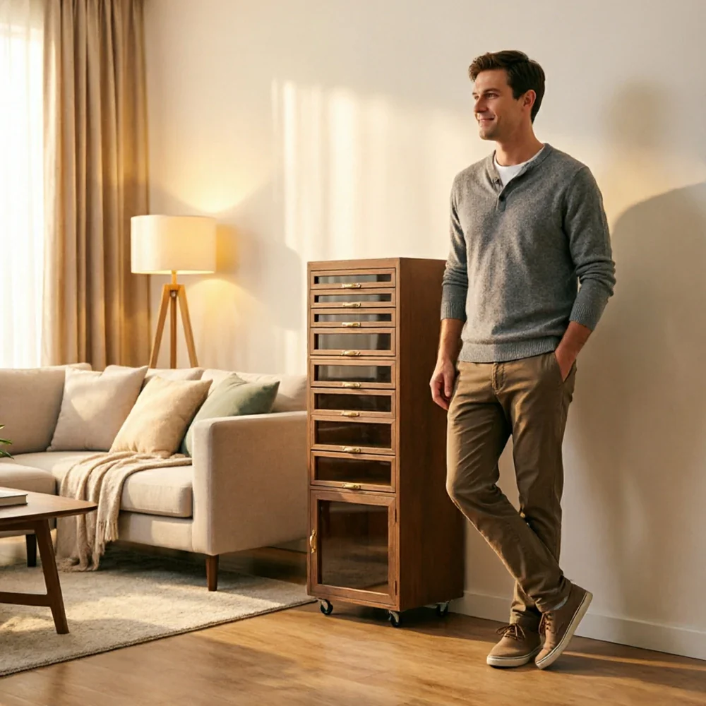 LIVARA Solid Wood Mobile Storage Cabinet with Multi-Drawer Moisture-Resistant Design for Living Room Tea Room Dining Area - Image 7