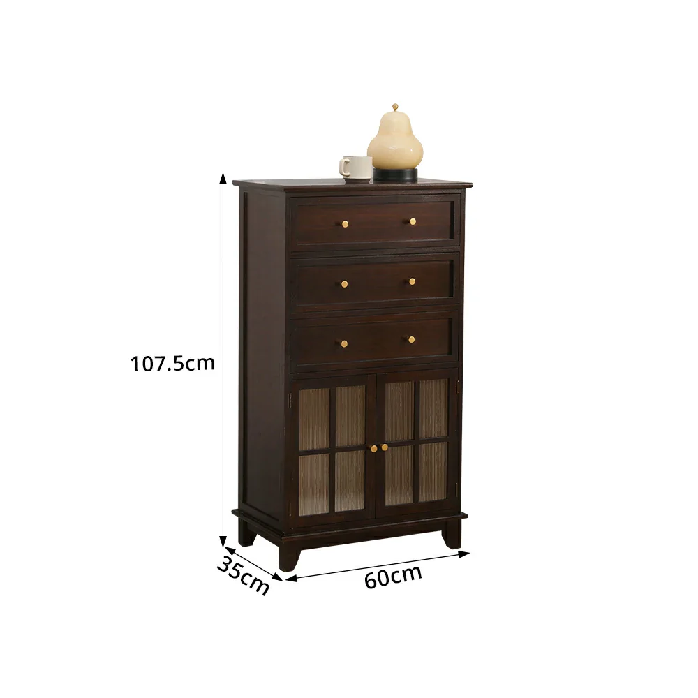 LIVARA Solid Wood Multi-Layer Storage Cabinet with Drawers and Fluted Glass Doors for Living Room Dining Entryway - Walnut - Image 8