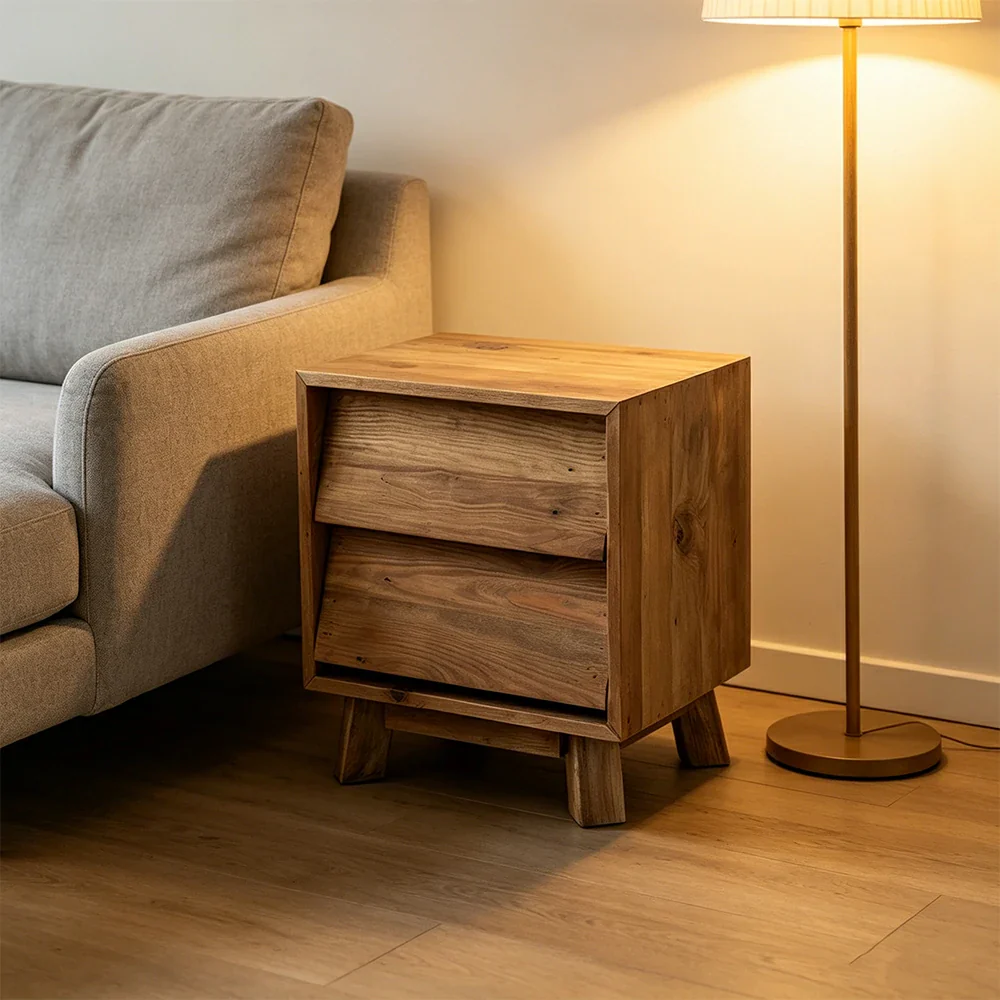 LIVARA Solid Wood Storage Cabinet Wooden Rails Built-in Handles 2 Drawer Cabinet for Living Room Bedroom Study - Image 2