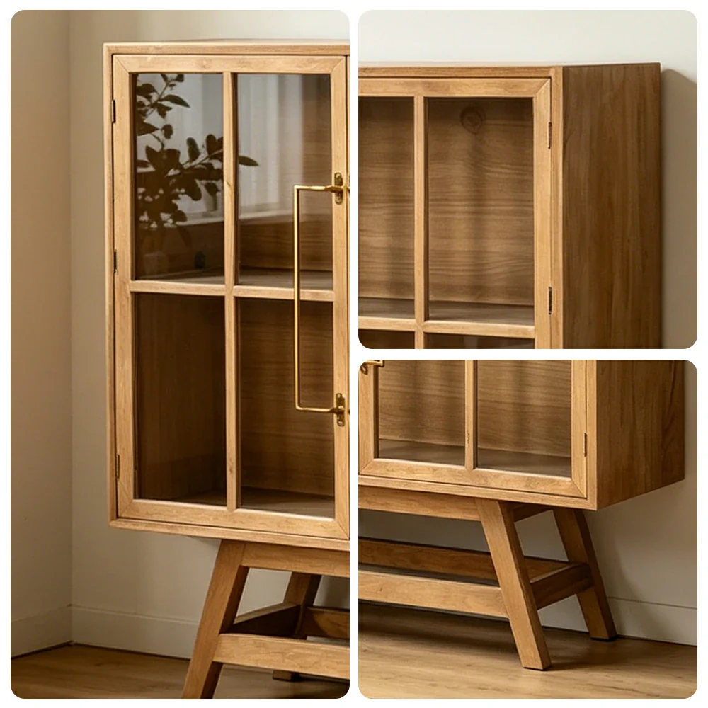 LIVARA Solid Wood Glass Double Door Cabinet Tempered Display Double Storage for Living Room Dining Room Study - Image 3
