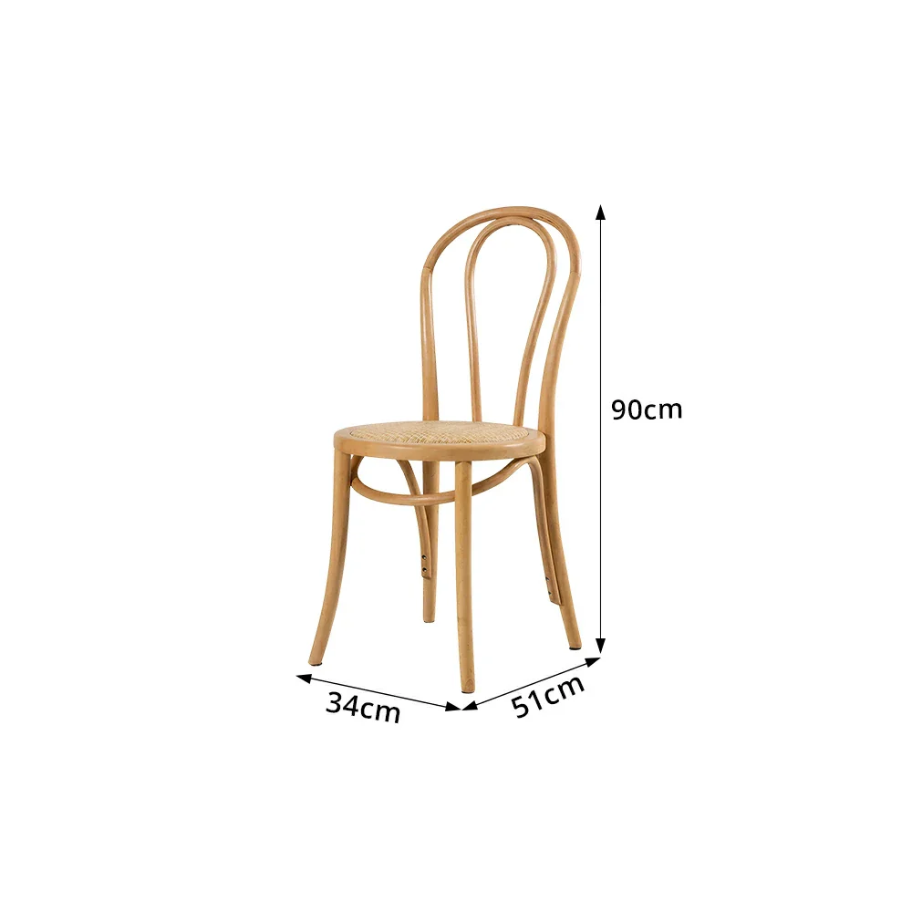 LIVARA Rattan Dining Chair Solid Wood Frame Curved Hollow Backrest for Dining Room Cafe Corner Study - Wood - Image 8